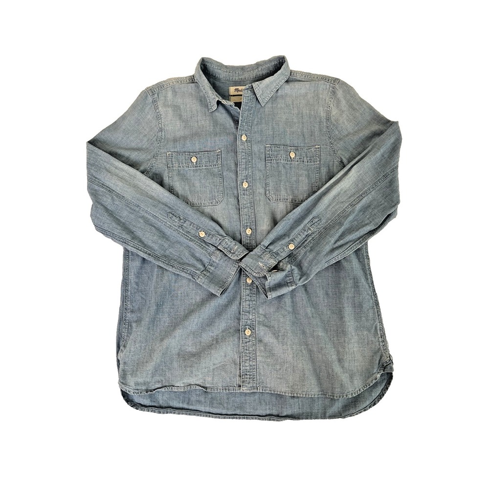 Madewell Button Up Work Shirt Women's Size L Blue Long Sleeve Denim Chambray